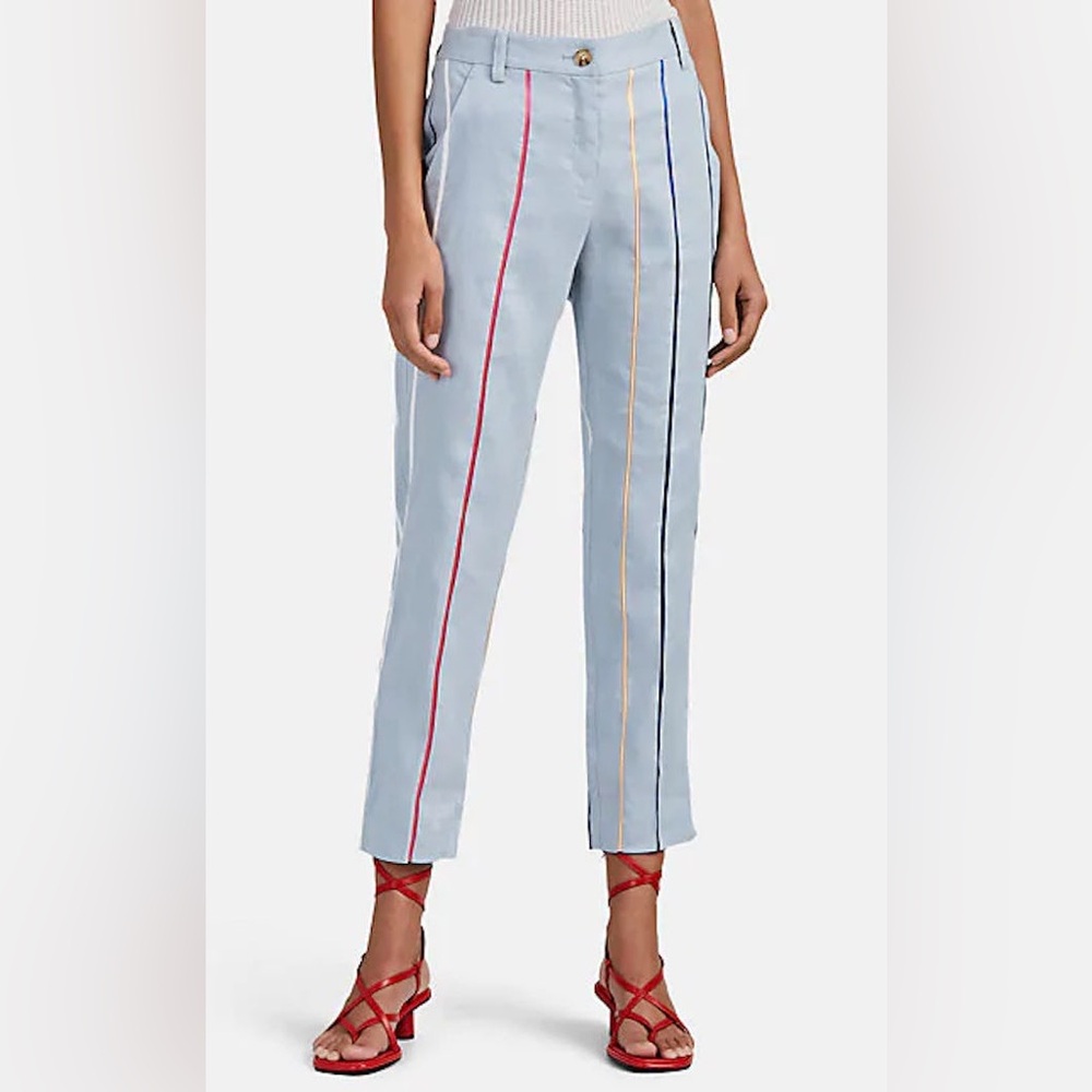 Derek Lam 10 Crosby Blue Striped Linen-Blend Cropped Trouser Pants EUC Size 0